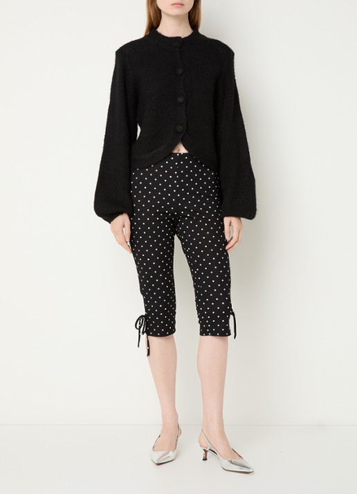 Neo Noir Juan high waist skinny fit korte legging met stippenprint - voorkant 2 zwart