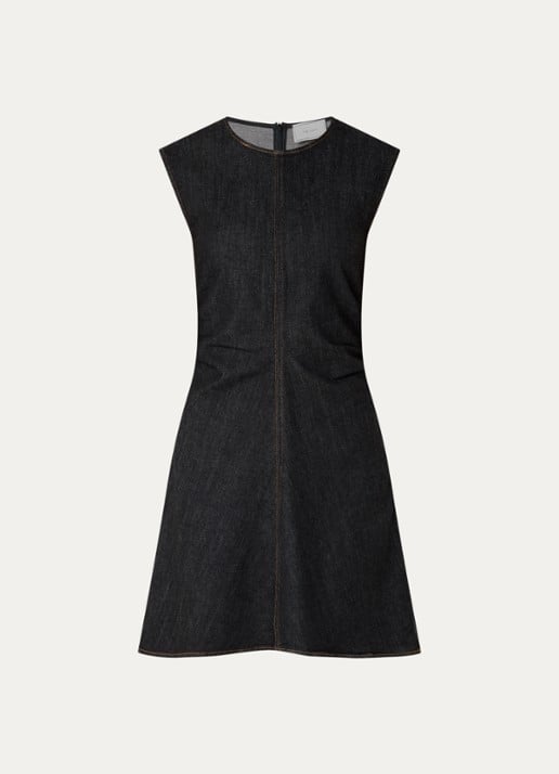 Neo Noir Jubi mini jurk van chambray met plooidetail - voorkant 2 donkerblauw