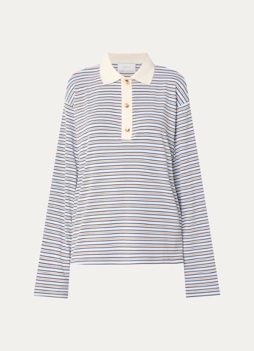 Neo Noir Lirenne polo met streepprint - voorkant 3 lichtblauw