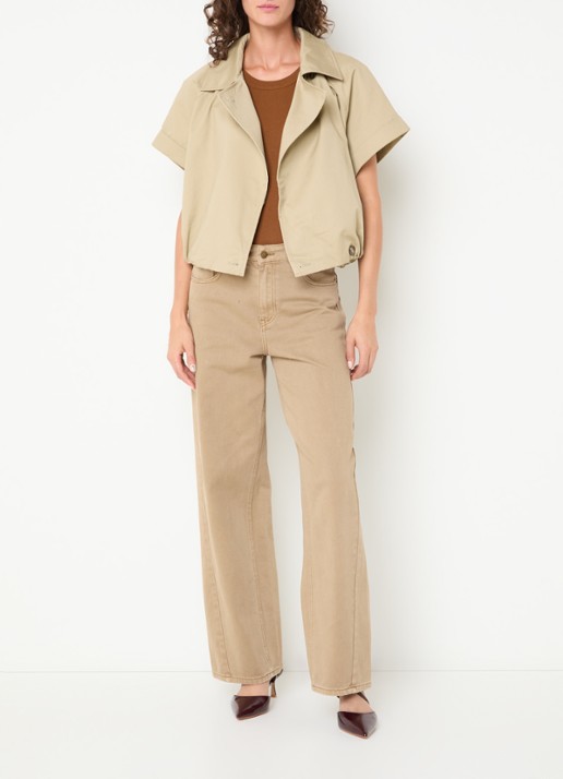 Neo Noir Lisha trenchcoat met asymmetrische hals - voorkant 3 beige