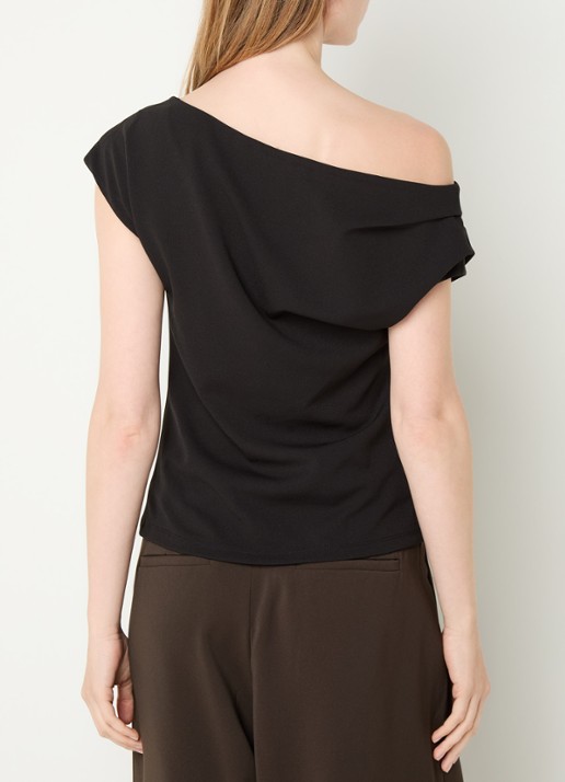 Neo Noir Mabelle one shoulder top met ruches - achterkant zwart
