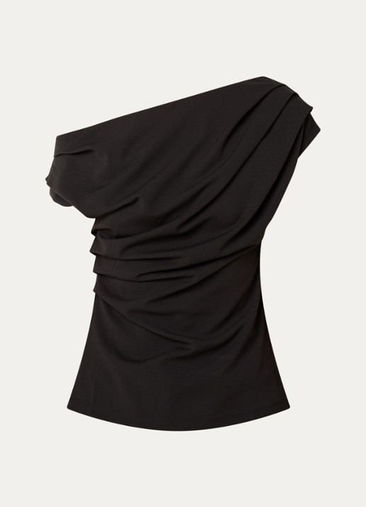 Neo Noir Mabelle one shoulder top met ruches - voorkant 3 zwart