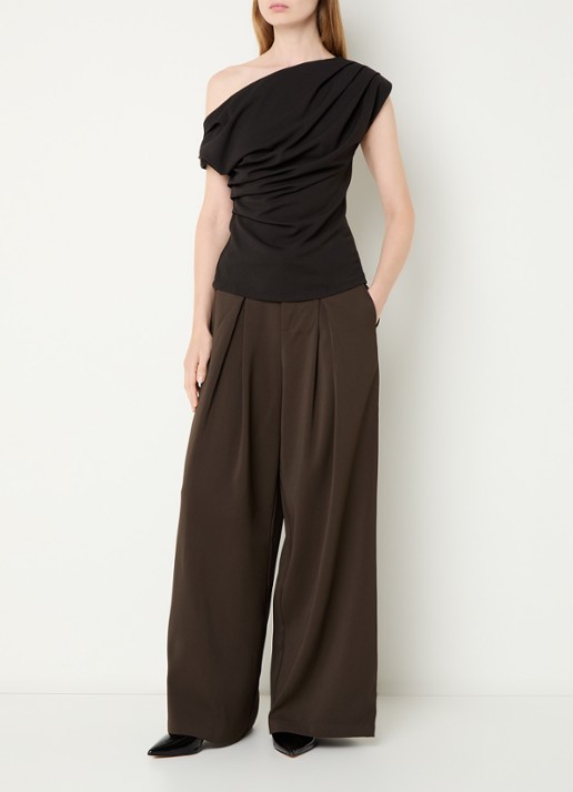 Neo Noir Mabelle one shoulder top met ruches - voorkant 4 zwart