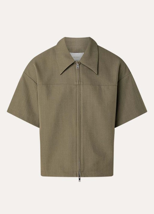 Neo Noir Madicken Structure blouse met rits - voorkant 2 taupe