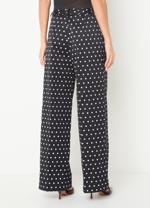 Neo Noir Malba high waist wide fit broek met ceintuur en stippenprint - achterkant zwart
