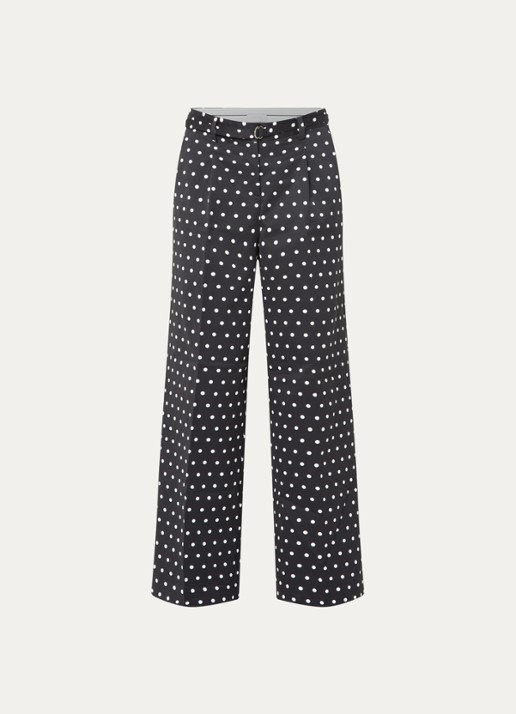 Neo Noir Malba high waist wide fit broek met ceintuur en stippenprint - voorkant 2 zwart