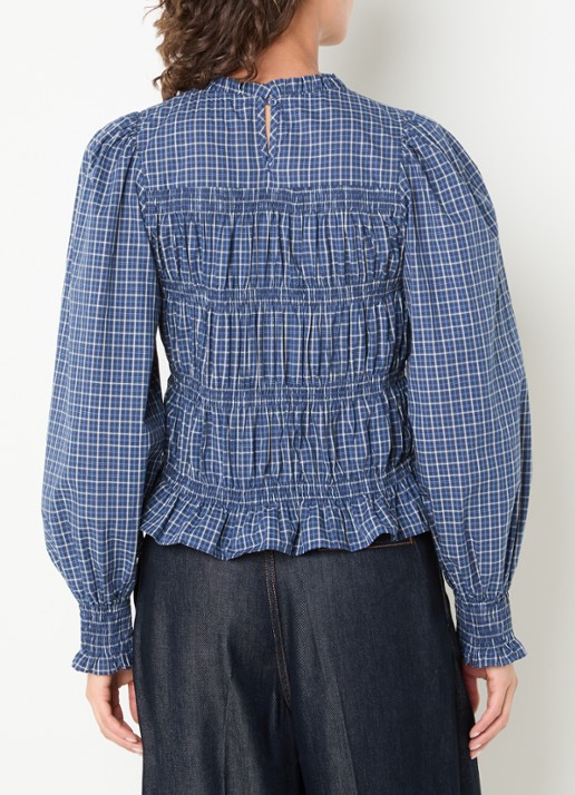 Neo Noir Marcia tuniek met ruitdessin en smockwerk - achterkant blauw