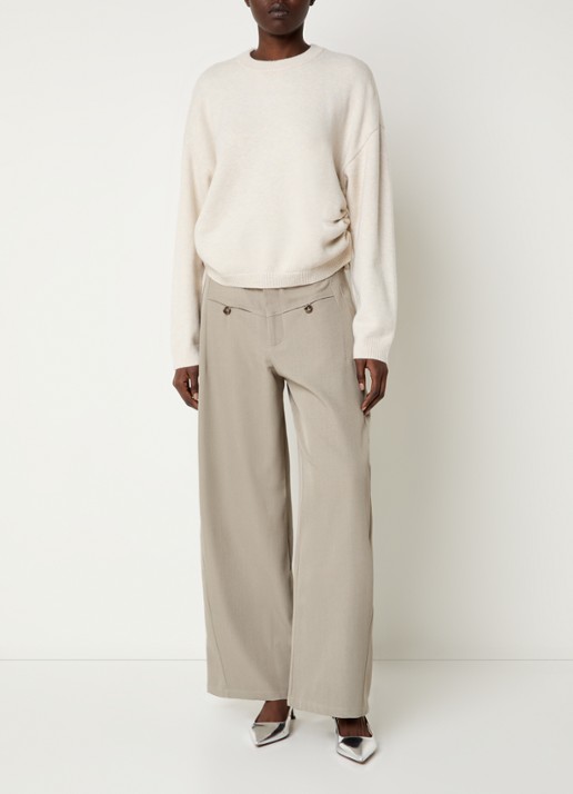 Neo Noir Massie high waist wide fit pantalon met steekzakken - voorkant 3 zand
