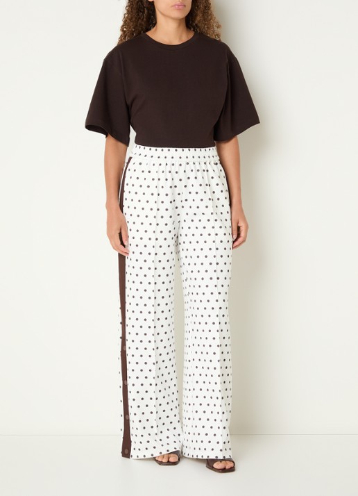Neo Noir Meggie high waist straight fit trackpants met stippenprint - voorkant 4 gebroken wit