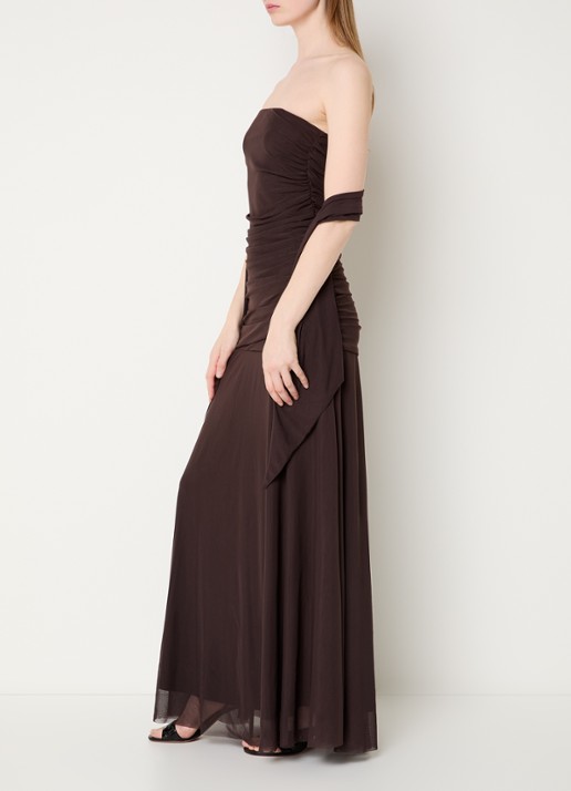 Neo Noir Misi maxi jurk van mesh met sjaalkraag - voorkant 3 donkerbruin