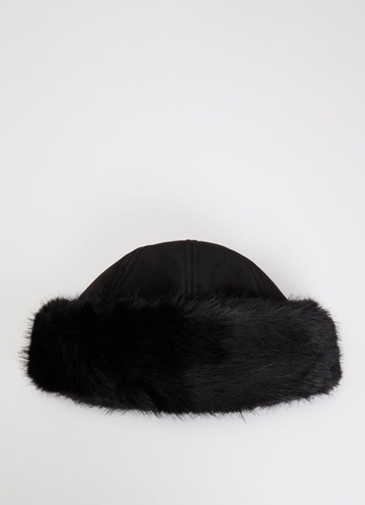 Neo Noir Nappi muts met detail van imitatiebont