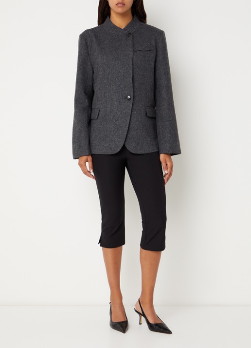 Neo Noir Nerine blazer in wolblend met klepzakken - voorkant 3 antraciet