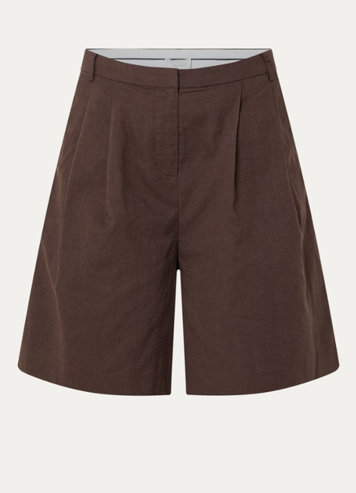 Neo Noir Nika high waist wide fit pantalon in linnenblend - voorkant donkerbruin