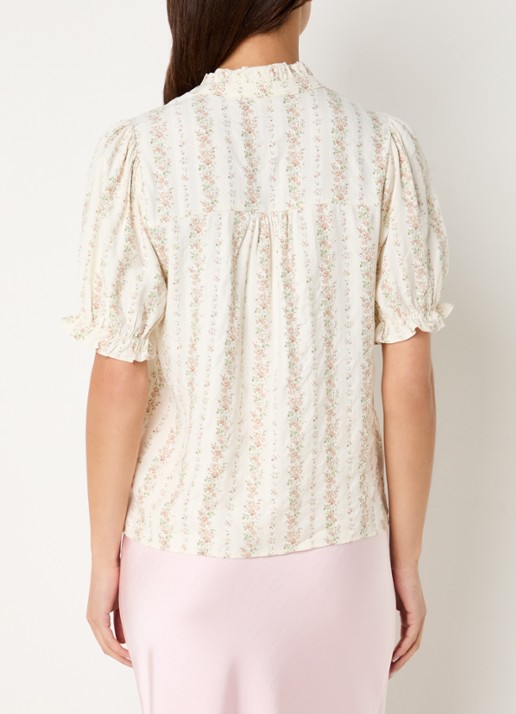 Neo Noir Odesa blouse met bloemenprint en volant  - achterkant 4 gebroken wit