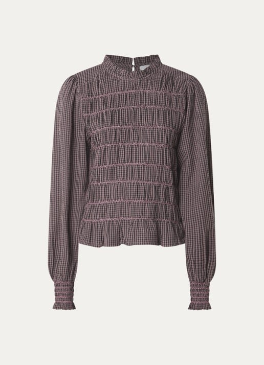 Neo Noir Oliana tuniek met ruitdessin en smockwerk - voorkant 2 roestbruin