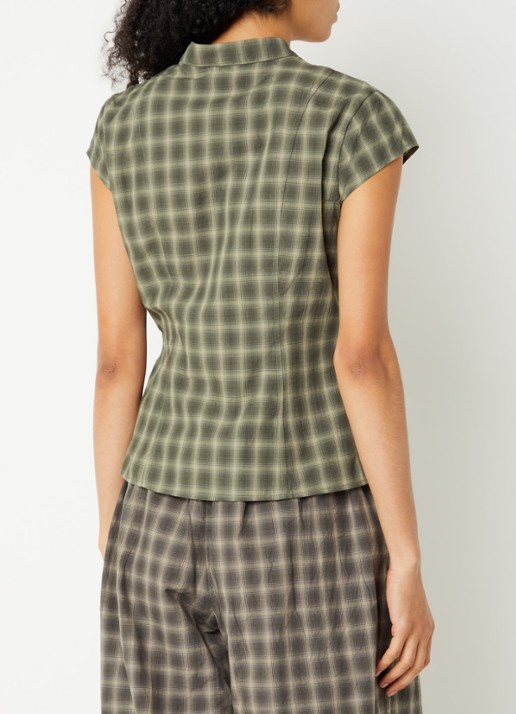Neo Noir Pascale blouse met ruitdessin - achterkant 2 legergroen