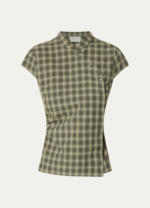 Neo Noir Pascale blouse met ruitdessin - voorkant 3 legergroen