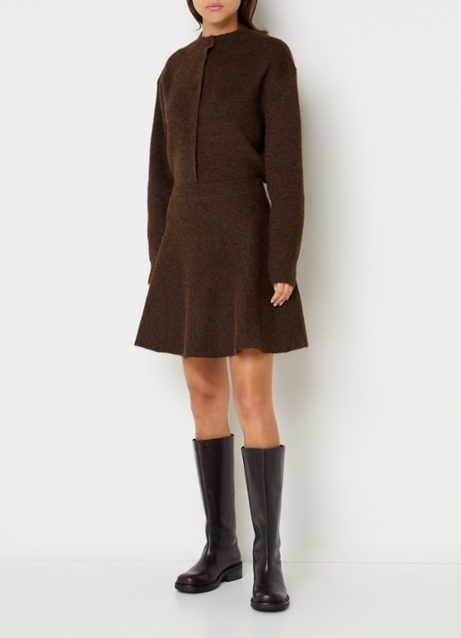Neo Noir Renata mini rok in wolblend - voorkant 3 hazelnootbruin
