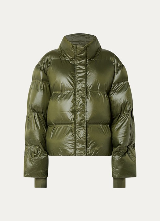 Neo Noir Rhea puffer jack met glanzende finish - voorkant 3 olijfgroen