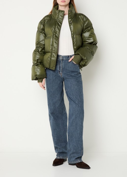 Neo Noir Rhea puffer jack met glanzende finish - voorkant 4 olijfgroen
