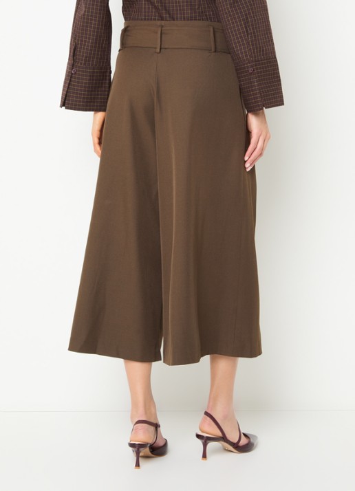 Neo Noir Rilene high waist wide fit culotte met ceintuur - achterkant bruin