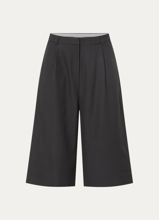 Neo Noir Rima high waist wide fit korte pantalon met plooidetail - voorkant 2 zwart