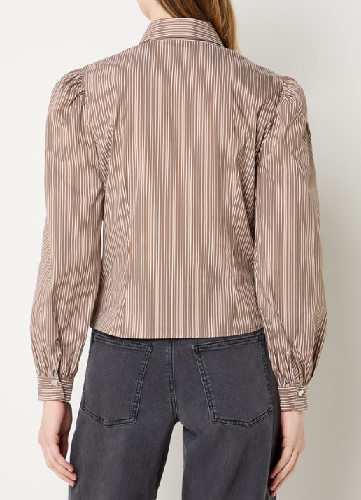 Neo Noir Ritta blouse met smockwerk en streepprint - achterkant 3 lichtbruin