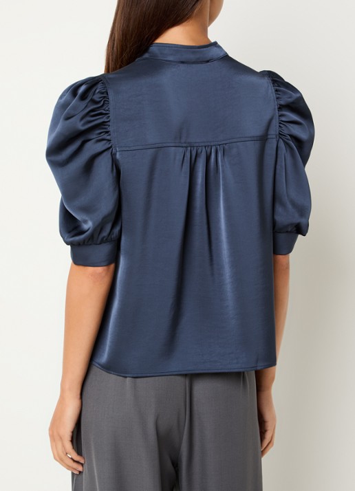 Neo Noir Roella top van satijn met pofmouw - achterkant 3 donkerblauw