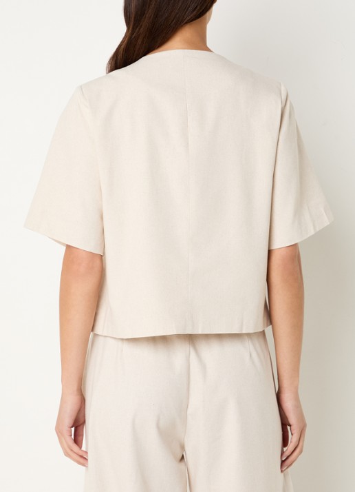 Neo Noir Rory cropped blazer in linnenblend met ronde hals - achterkant gebroken wit