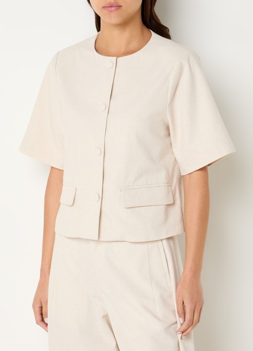 Neo Noir Rory cropped blazer in linnenblend met ronde hals