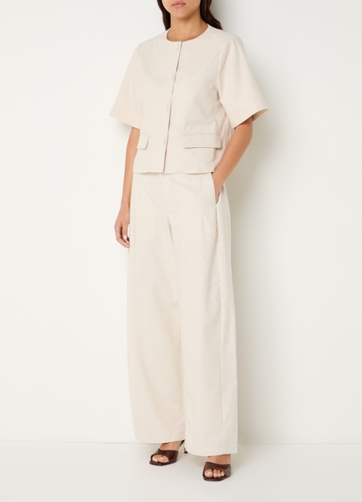 Neo Noir Rory cropped blazer in linnenblend met ronde hals - voorkant 4 gebroken wit