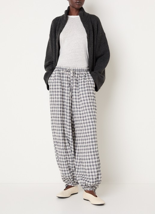 Neo Noir Roxane high waist balloon fit broek met ruitdessin en steekzakken - voorkant 4 zwart
