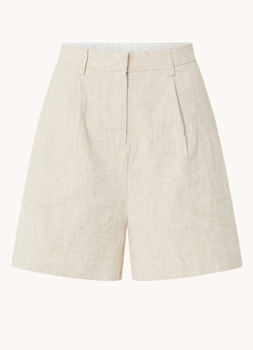 Neo Noir Saga high waist straight fit korte broek in linnenblend - voorkant 2 creme