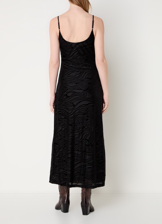 Neo Noir Sali midi jurk met zebraprint en spaghettibandjes - achterkant zwart