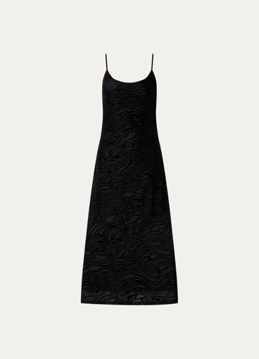 Neo Noir Sali midi jurk met zebraprint en spaghettibandjes - voorkant 2 zwart