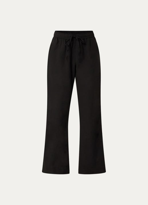 Neo Noir Sonar mid waist loose fit broek van linnen met steekzakken - voorkant 3 zwart