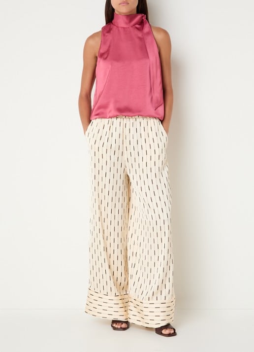 Neo Noir Sora high waist wide fit pantalon met print - voorkant 3 creme