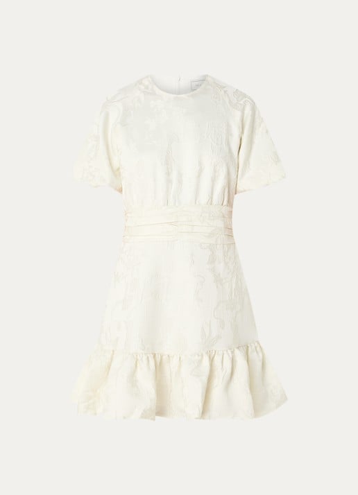 Neo Noir Sulli mini jurk met jacquard dessin - voorkant 3 gebroken wit