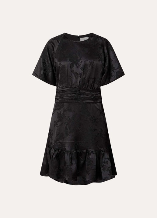Neo Noir Sulli mini tuniekjurk met jacquard dessin en smockwerk - voorkant zwart