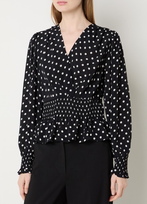 Neo Noir Tamona tuniek met smockwerk en stippenprint