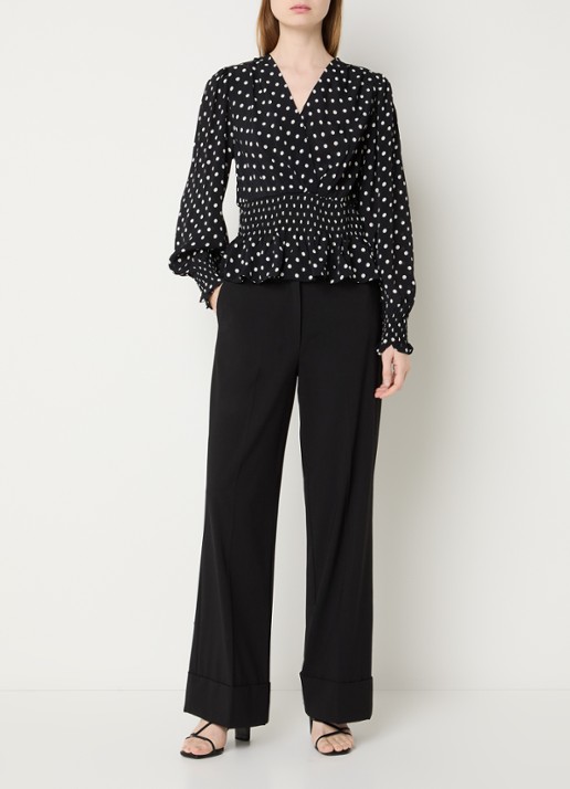 Neo Noir Tamona tuniek met smockwerk en stippenprint - voorkant 2 zwart