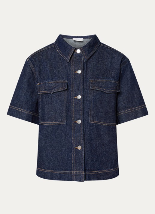 Neo Noir Tiki blouse van denim met borstzakken - voorkant 2 donkerblauw