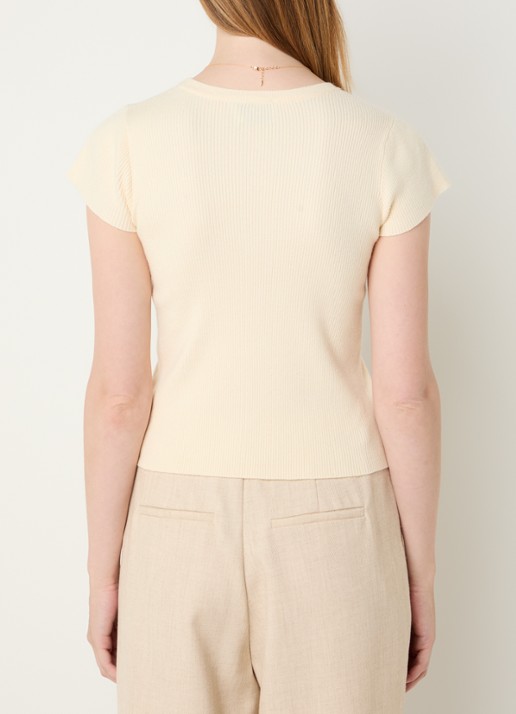 Neo Noir Tirra ribgebreide top met ronde hals - achterkant beige