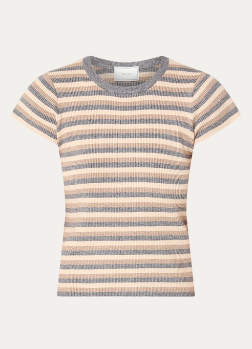 Neo Noir Tirra ribgebreide top met streepprint - voorkant 2 grijs