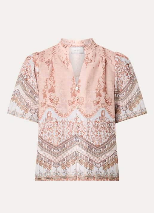 Neo Noir Torana blouse met bloemenprint  - voorkant abrikoos