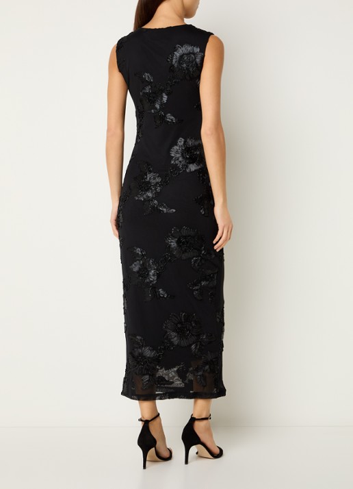 Neo Noir Trianna maxi jurk van mesh met bloemborduring - achterkant zwart