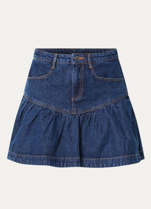 Neo Noir Tripa mini spijkerrok met steekzakken - voorkant 2 blauw