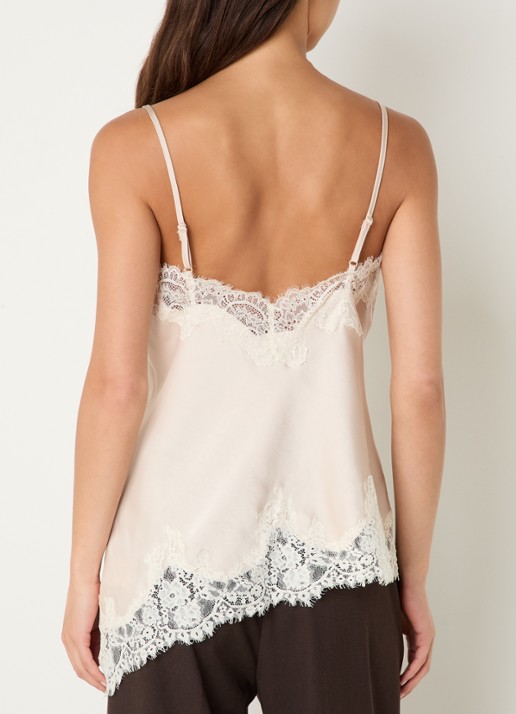 Neo Noir Viole pyjamatop van satijn met details van kant - achterkant beige