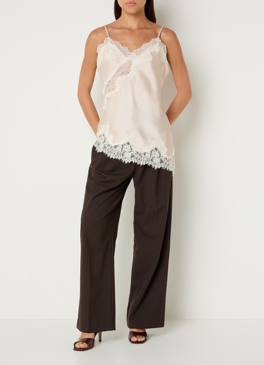 Neo Noir Viole pyjamatop van satijn met details van kant - voorkant 4 beige
