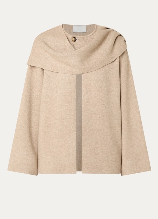 Neo Noir Wals fijngebreid vest met sjaalkraag - voorkant 2 beige
